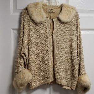 Vintage wool, fur collar and cuffed sweater